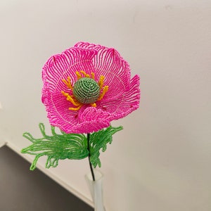 artificial poppies flower for vase flower for bouquet french beaded flowers Fuchsia