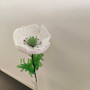 artificial poppies flower for vase flower for bouquet french beaded flowers White