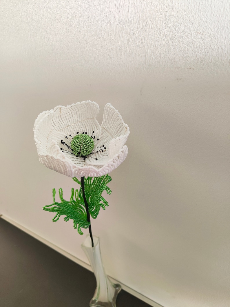 artificial poppies flower for vase flower for bouquet french beaded flowers White