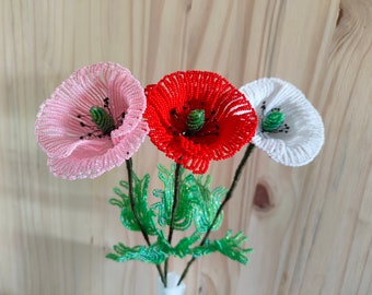 Flor de amapola flores con cuentas francesas flores artificiales