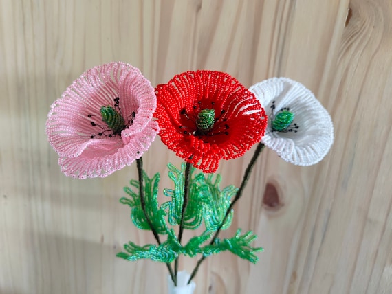 Poppy Flower French Beaded Flowers Artificial Flowers - Etsy