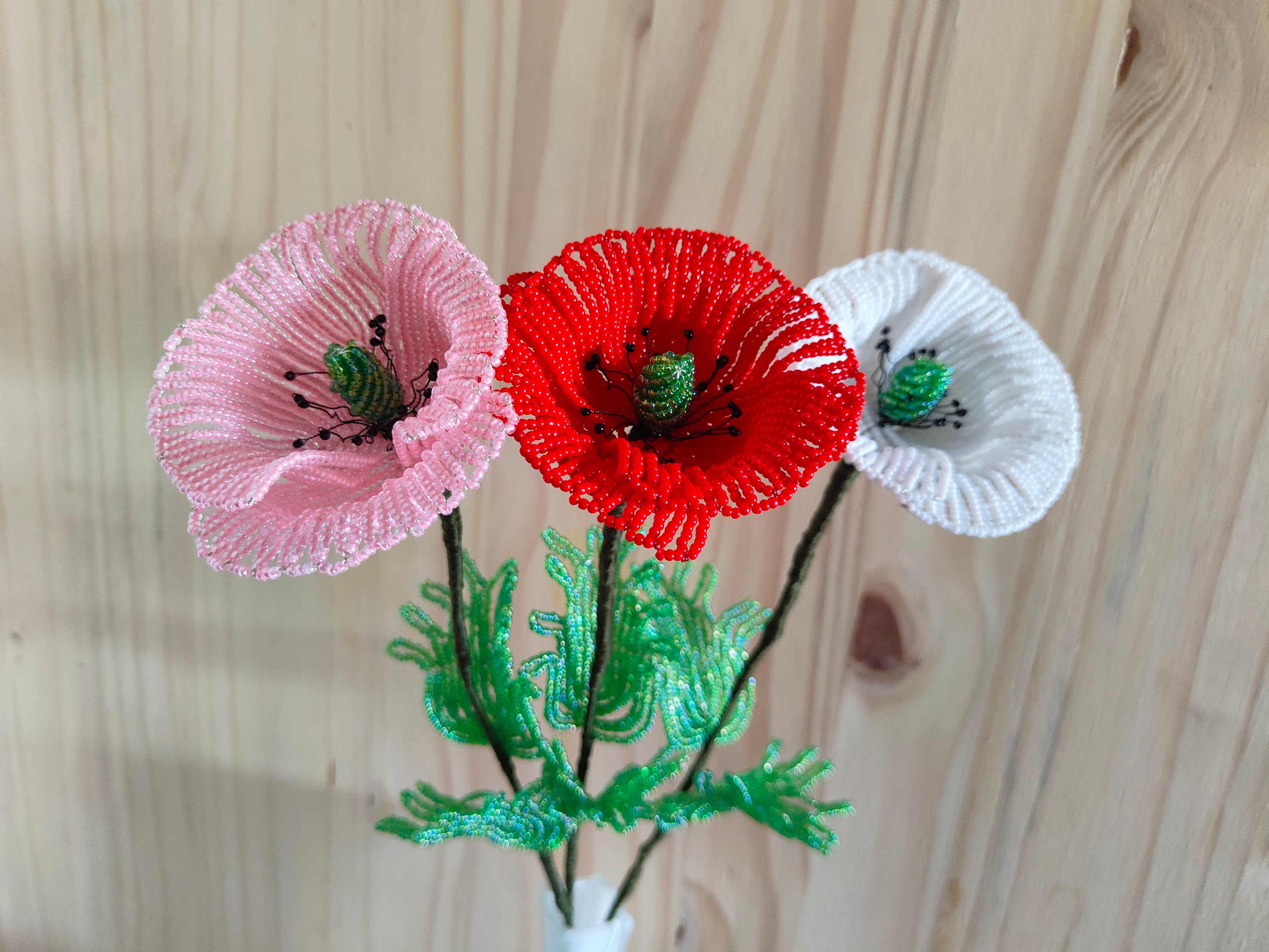 Poppy Flower French Beaded Flowers Artificial Flowers - Etsy