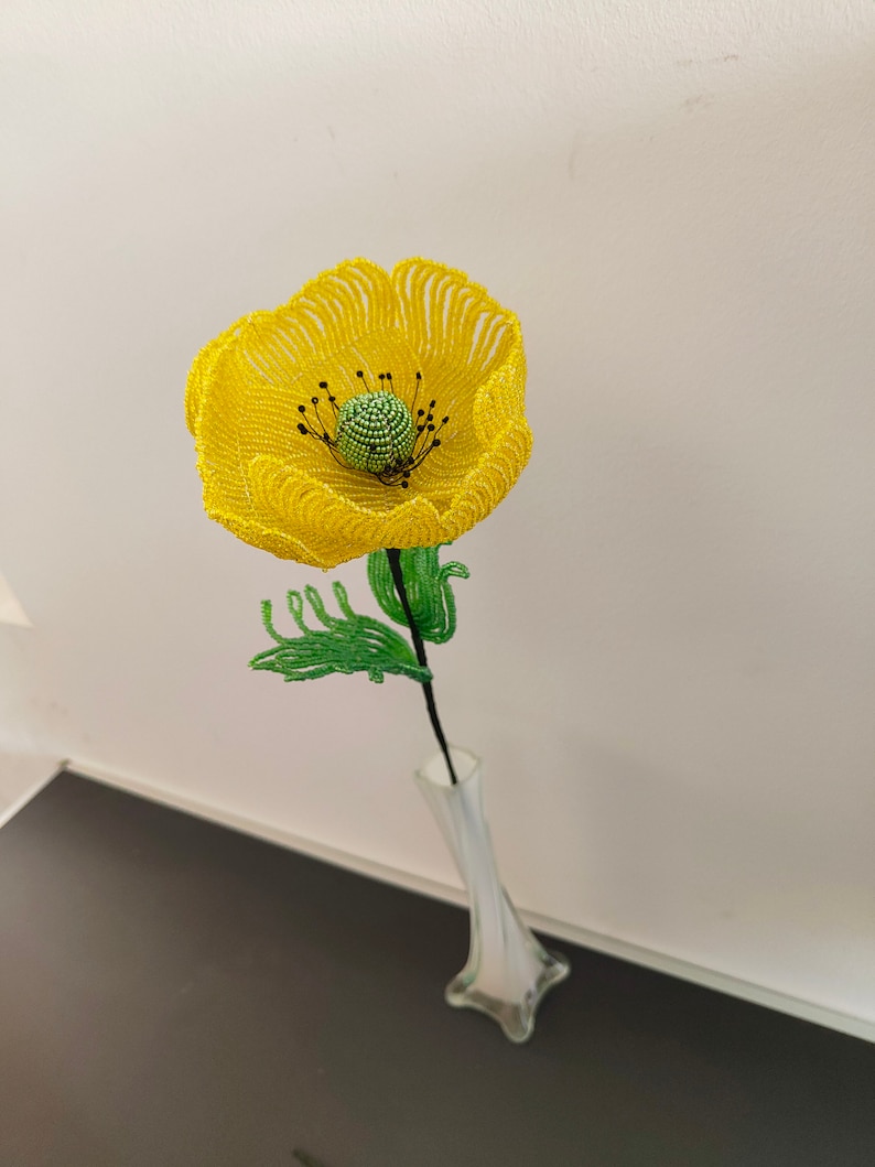 artificial poppies flower for vase flower for bouquet french beaded flowers Yellow