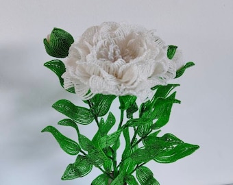 French Beaded Peony Flower Arrangement: Vintage Wedding Decor (19.6 inch)