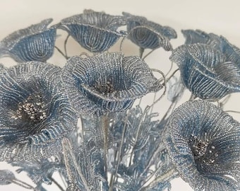 artificial poppies flowers french beaded flower poppy silver