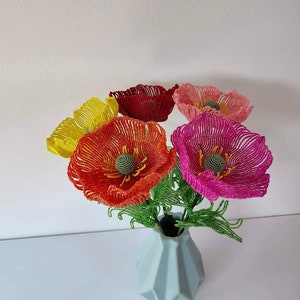 Flores de amapolas artificiales para jarrón, flores con cuentas francesas imagen 10