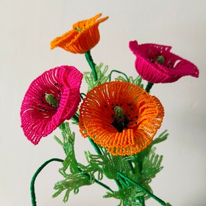 Artificial poppies french beaded flowers poppy artificial