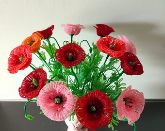 Artificial poppies french beaded flowers bouquet flowers