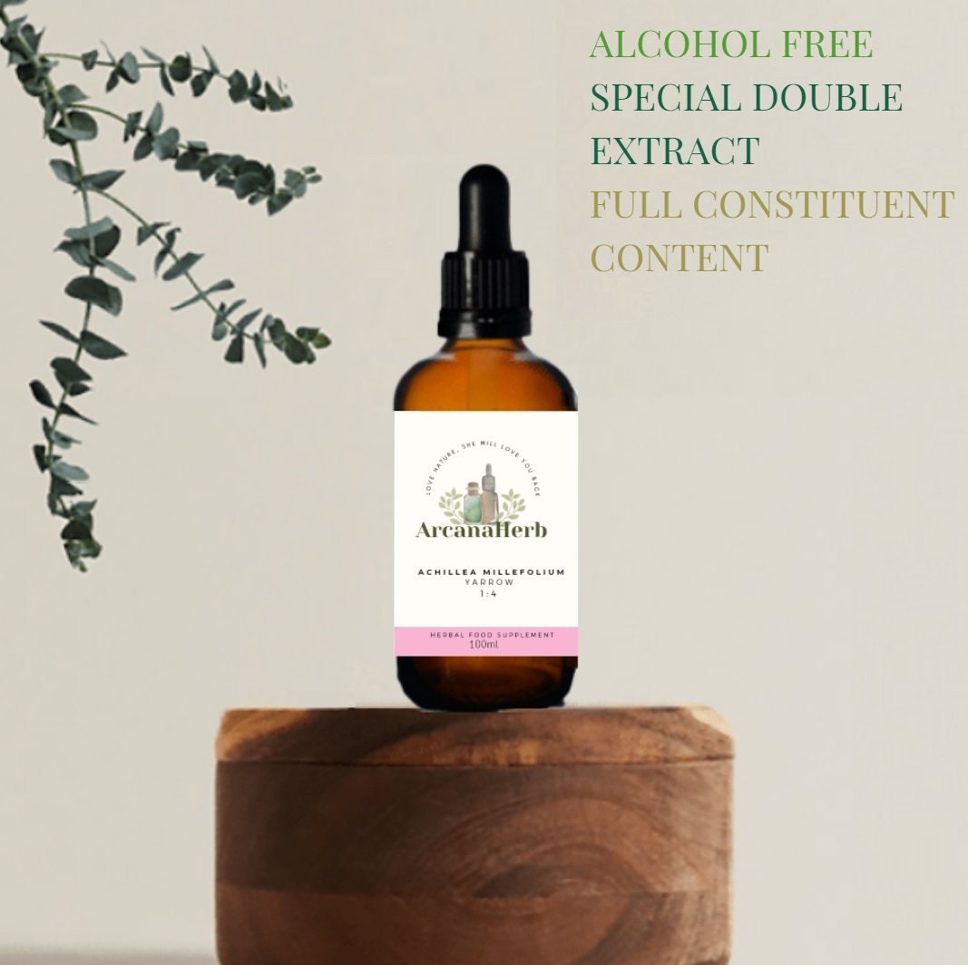 Yarrow, Achillea Millefolium Alcohol Free Tincture . Special glycerine extraction, full constituent range.dual extract. Alcohol free.
