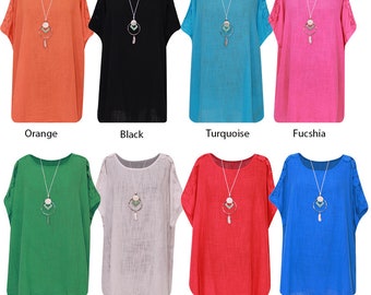 Ladies Italian Lace Shoulder Tunic Top Oversized Necklace Lagenlook Tunic Blouse Top One Size (14-22) UK
