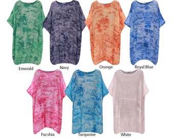 Dames Italienne Lagenlook Tie Dye Print Tops Femmes Tendance Décontractée Robe d’été Top Taille Unique (14-24)