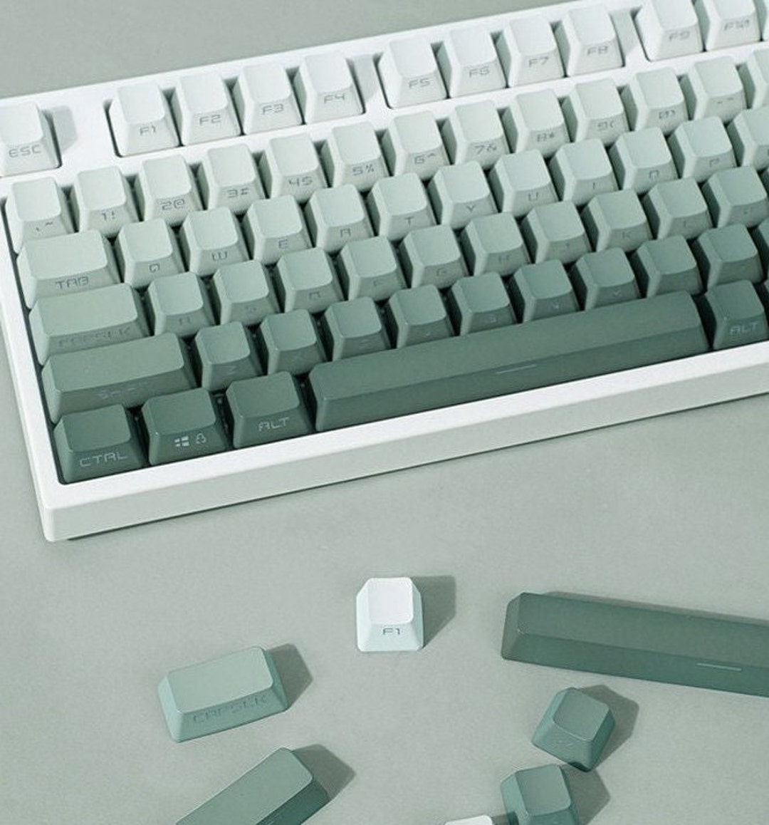 Green Gradient Sage Fog Keycap Set Top Print Side Print 123 MX Switch