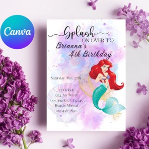 Editable Little Mermaid Ariel Birthday Invitation, The Little Mermaid Birthday Invitation, Ariel Birthday Party, mermaid Birthday Party deco