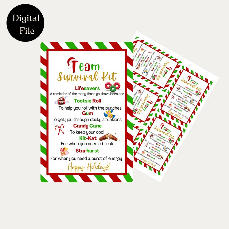 Printable Team Survival Kit Digital Download Gift Tag Coach ...