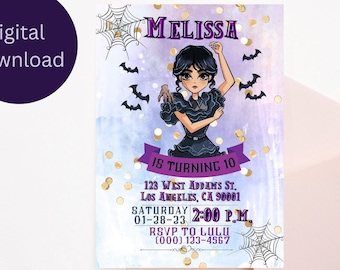 Gothic girl Birthday Invitation Template, Girls Digital Invitation, Birthday Party Invitation, Digital Kids Party Invite