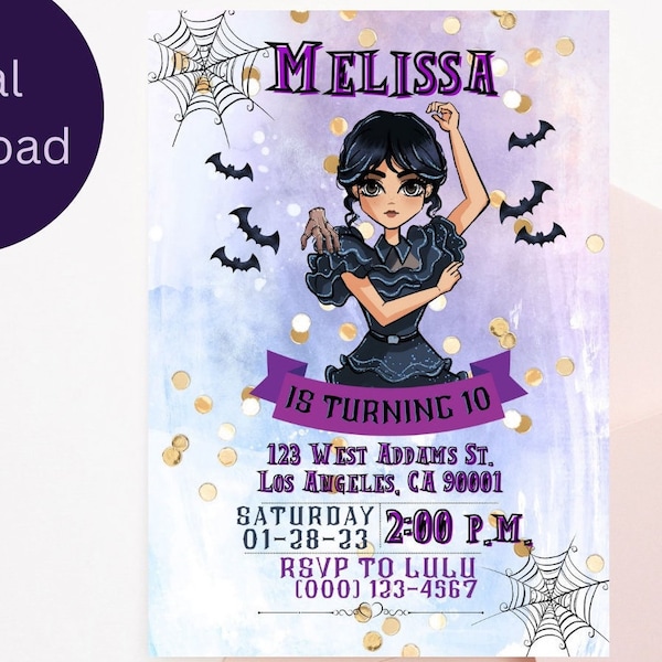 Wednesday Birthday Invitation Template, Wednesday Digital Invitation, Birthday Party Invitation, Digital Kids Party Invite, Wednesday Addams