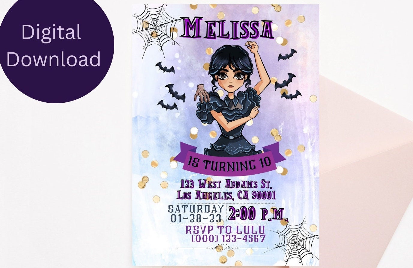 Wednesday Birthday Invitation Template Wednesday Digital Invitation Birthday Party Invitation Digital Kids Party Invite