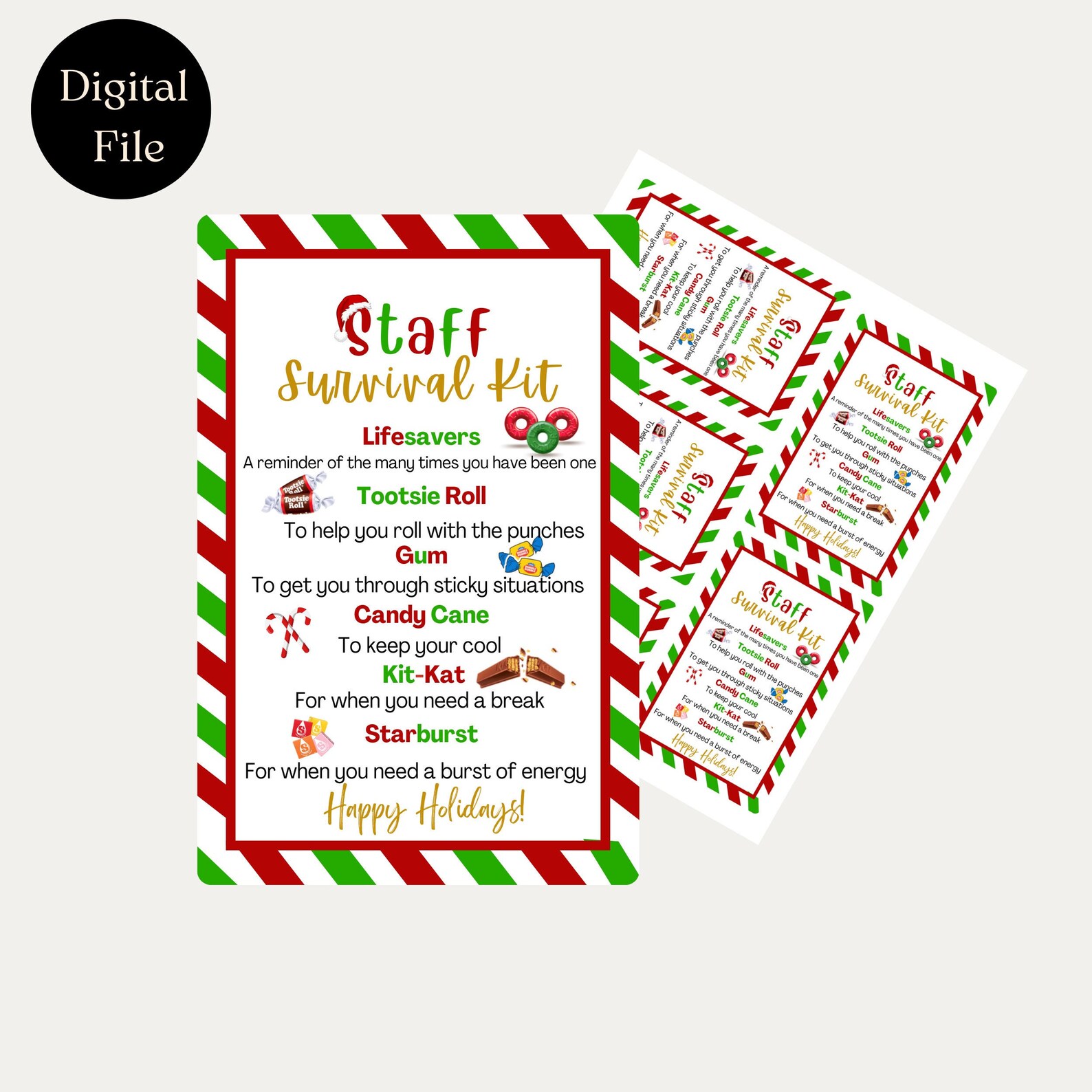 Printable Staff Survival Kit Digital Download Gift Tag Teacher Etsy