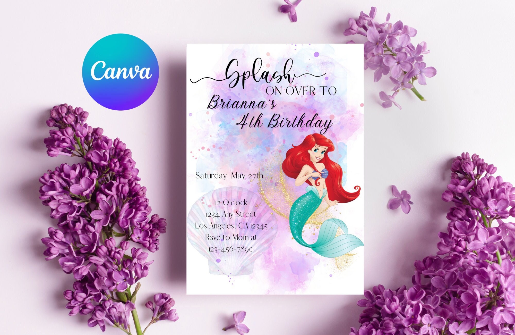 Editable Little Mermaid Ariel Birthday Invitation, The Little Mermaid Birthday Invitation, Ariel Birthday Party, mermaid Birthday Party deco