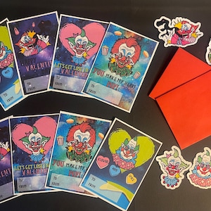 Cartões de Dia dos Namorados Killer Klowns From Outer Space, Cartões de Dia dos Namorados assustadores, Cartões de Dia dos Namorados de filmes de terror, Cartão de Dia dos Namorados retrô, Dia dos Namorados dos anos 80