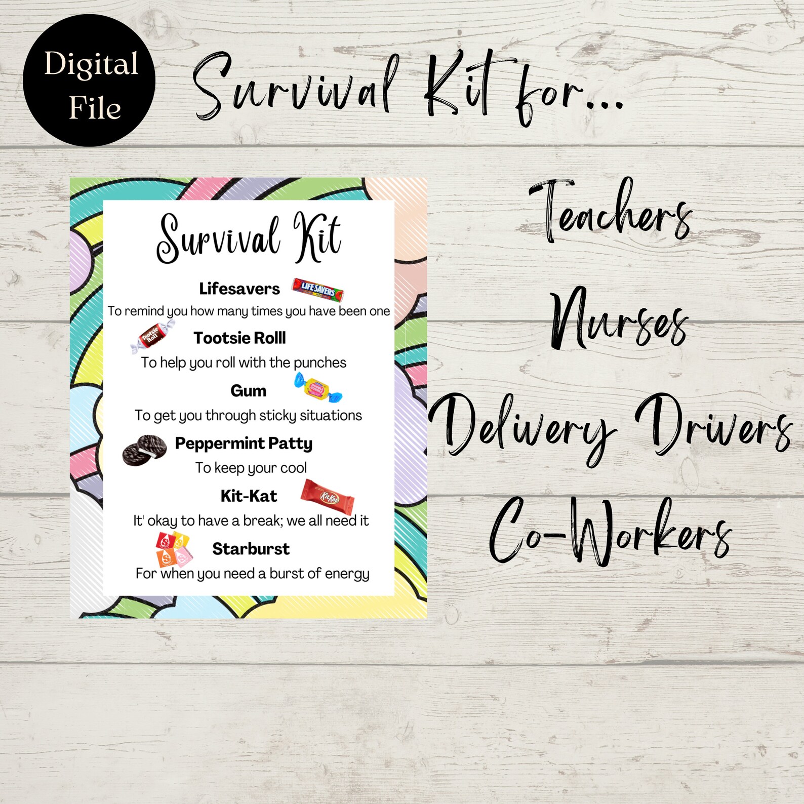 Printable Staff Survival Kit Digital Download Gift Tag Teacher Etsy
