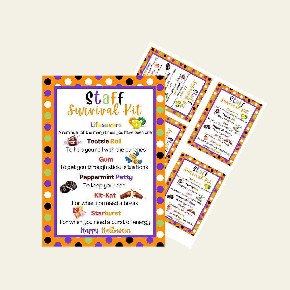 Printable Staff Survival Kit Digital Download Gift Tag Teacher Etsy