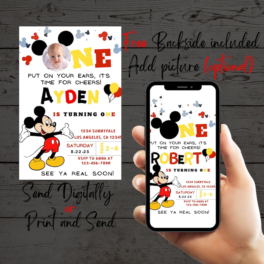 Mickey Mouse First Birthday Invitation Mickey Mouse One - Etsy
