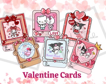 Printed Valentine Kitty Cards, Printed Valentine Cards, School Valentine Cards, Girl Valentine Cards
