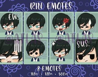 8 Rin Emotes! | Twitch, Youtube, Discord, Streaming..! | Blue Lock Inspired | Soccer Anime
