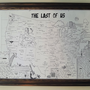 Fan Art Hand Drawn The Last of Us Map - Locations - Cotton Canvas Print