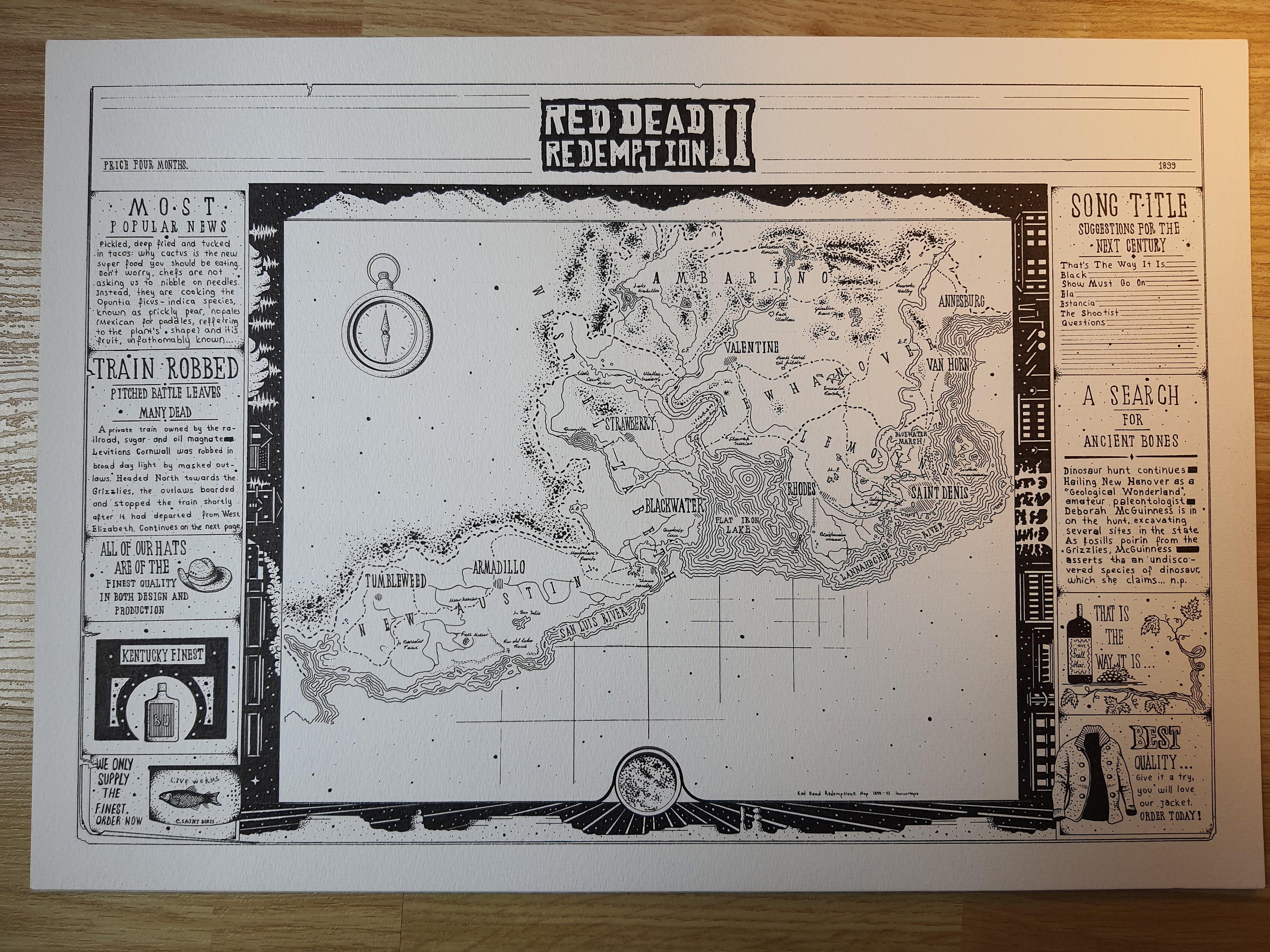 Full RDR2 Custom Print Map Video Game Map Wall Hanging Poster 