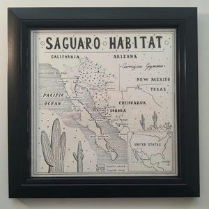 Handgezeichnete originale Karte von Saguro Kaktus Lebensraum. Bereich der Sonora-Wüste