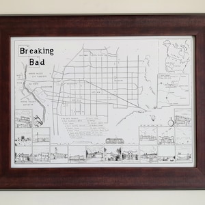Breaking Bad handgetekende kaart van Albuquerque, iconische locaties Art Print, cadeau fan, tv-show wanddecoratie, unieke Breaking Bad-poster