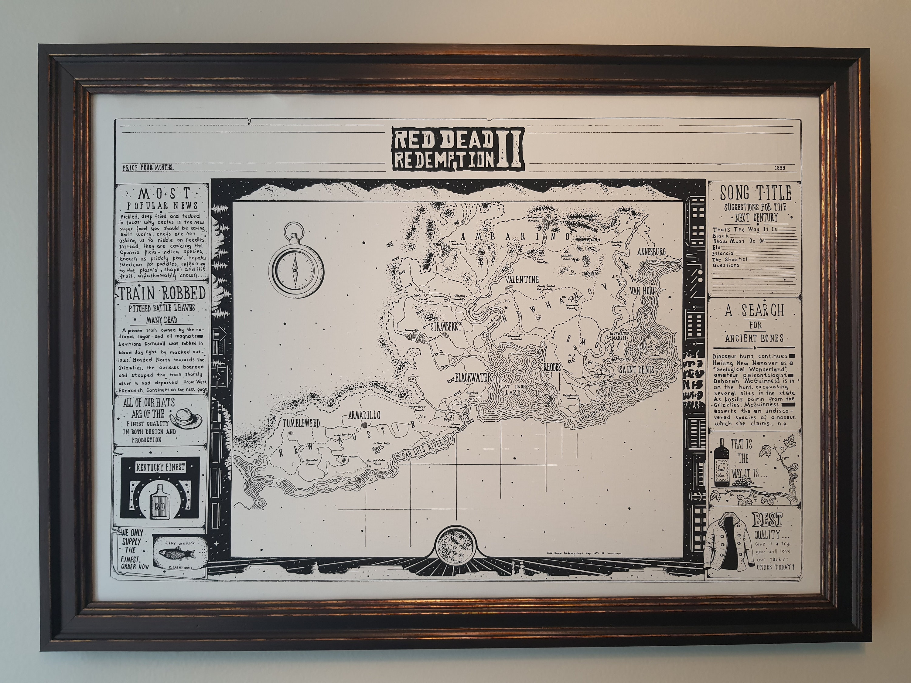 Saint Denis Map Poster Blackwater Map Print 80x100cm For Red Dead  Redemption 2