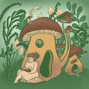 La forêt - lectrice aux champignons