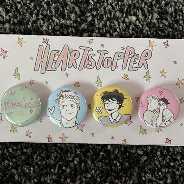 Heartstopper Button Badge, Nick Nelson, Charlie Spring. LGBTQ+ - Volume 1, 2, 3 & 4 and more! Ally, Crisis and Hi.