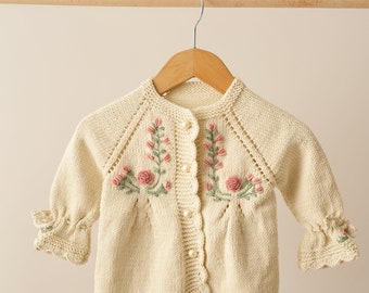 baby cream cardigan embroidered with flower , for kids and babys