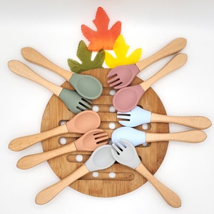 Wooden Handle Silicone Baby Utensils: Toddler Feeding Set