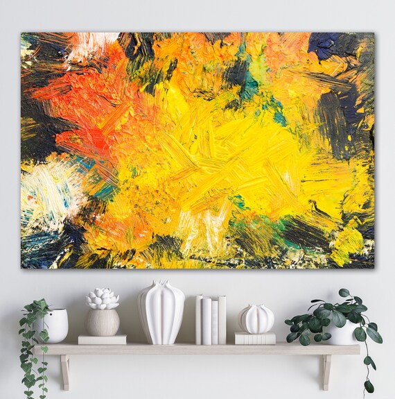 Large Yellow Red Abstractwall Arthome Decor Canvasmodern Etsy