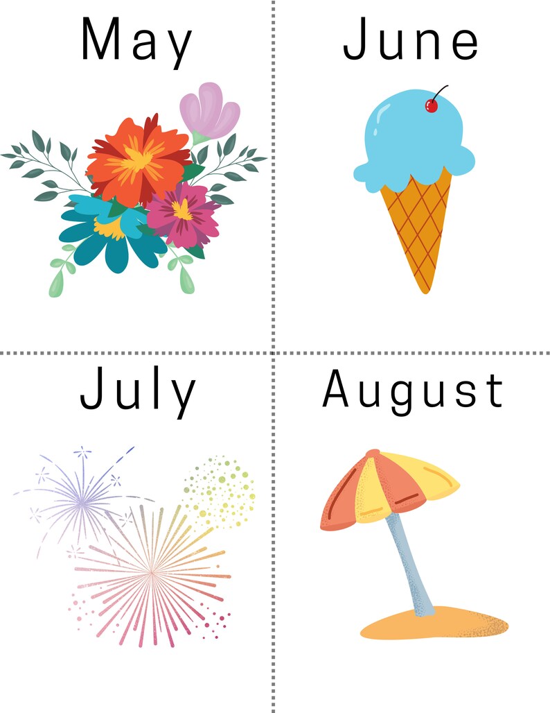 Month Flashcards Printable Flash Cards Preschool - Etsy