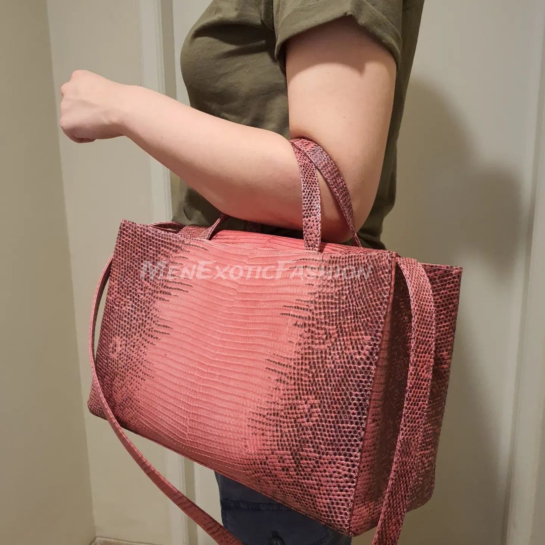 Pink Exotic Genuine Lizard Top Handle Bag, Leather Bag, Lizard Skin Bag