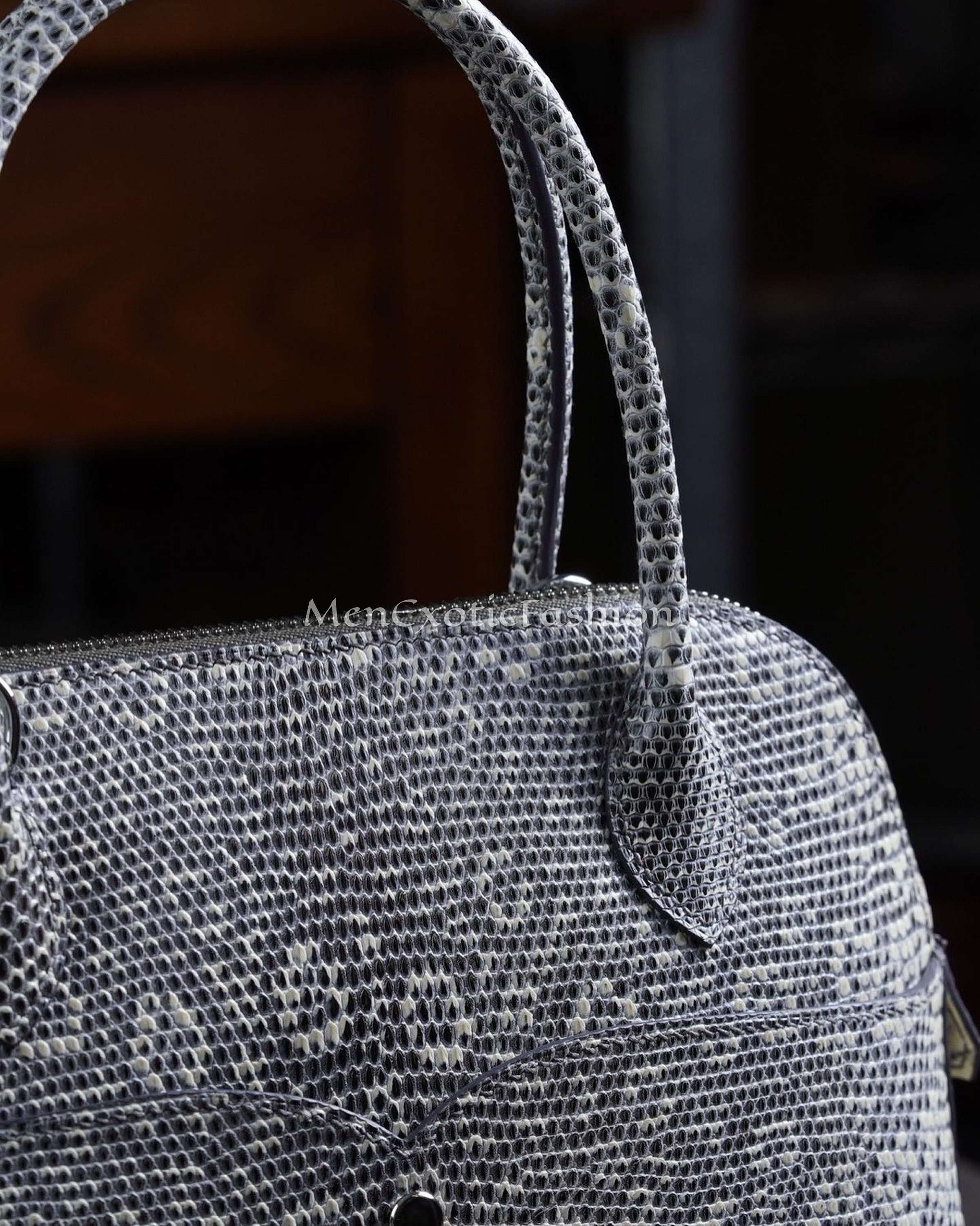 Gray Exotic Genuine Lizard Top Handle Bag, Leather Bag, Lizard Skin Bag
