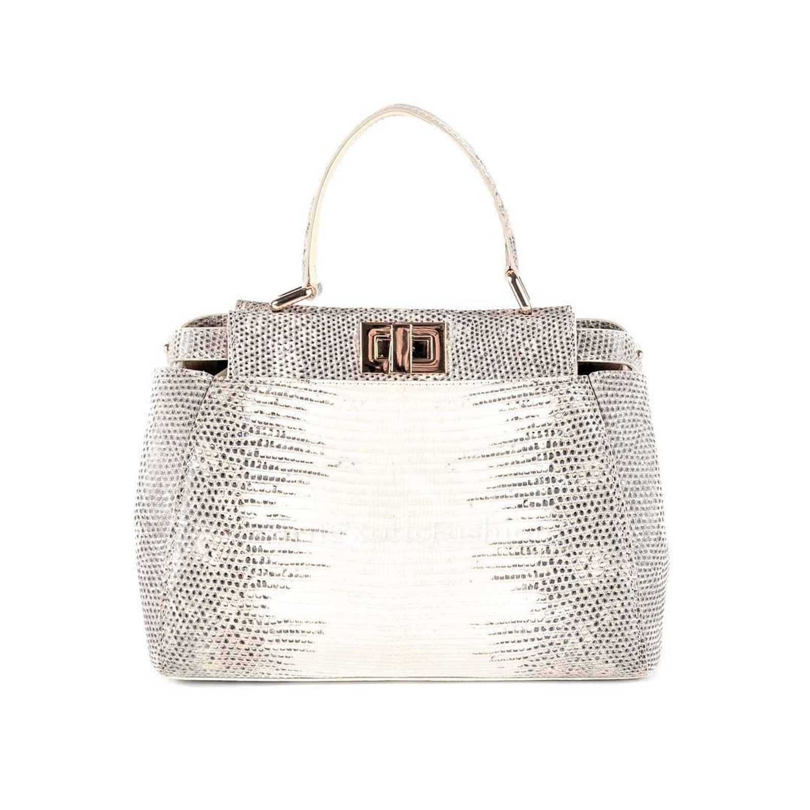 White Exotic Genuine Lizard Top Handle Bag, Leather Bag, Lizard Skin