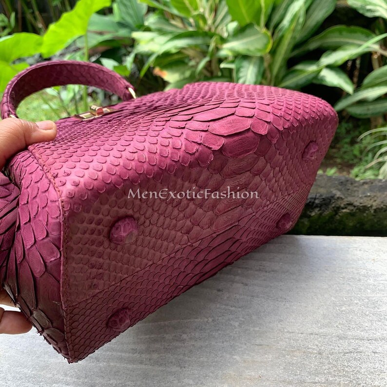 Pink Exotic Genuine Python Top Handle Bag, Leather Bag, Snake Skin Bag ...
