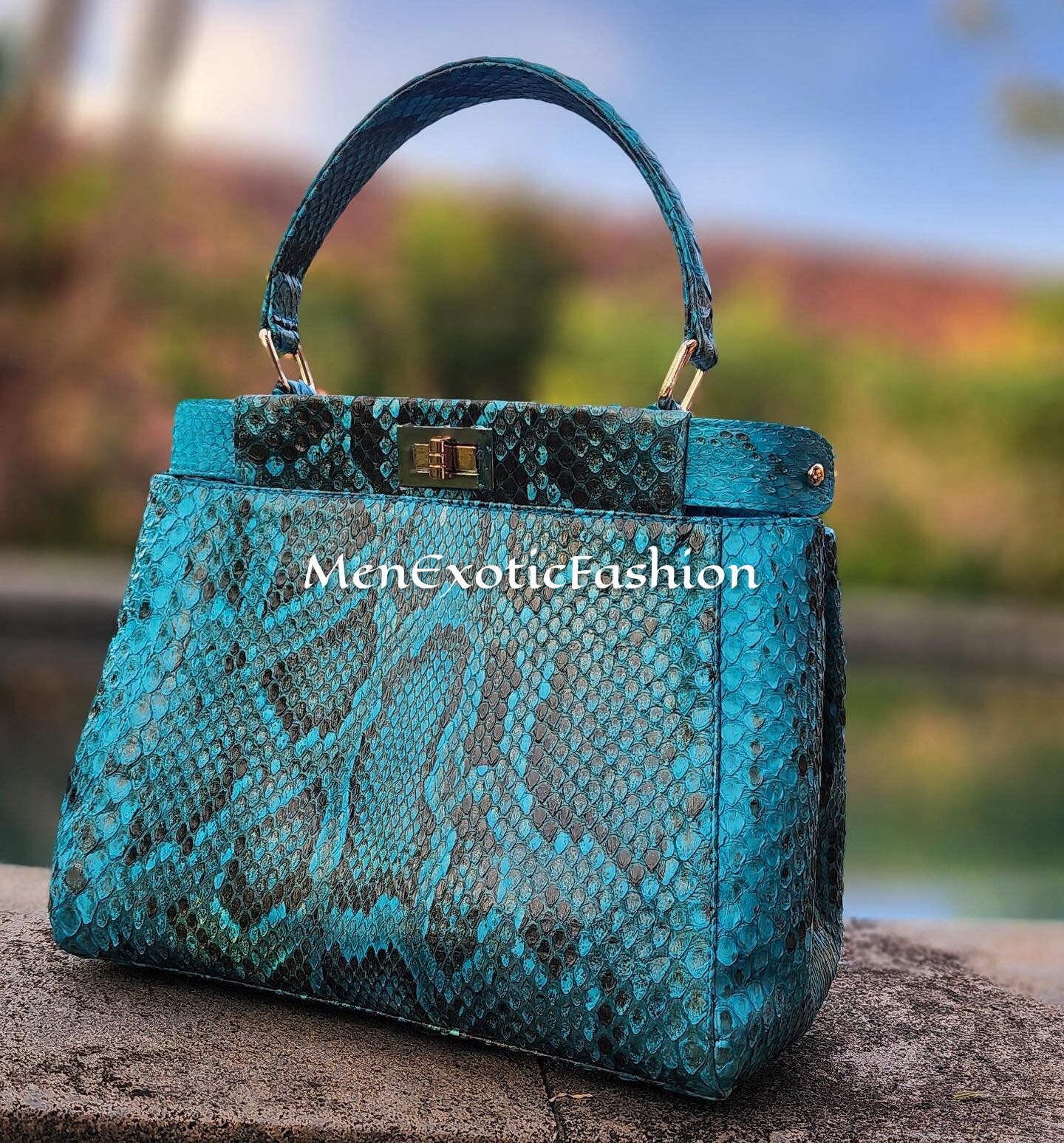 Blue Exotic Genuine Python Top Handle Bag, Leather Bag, Snake Skin Bag Etsy