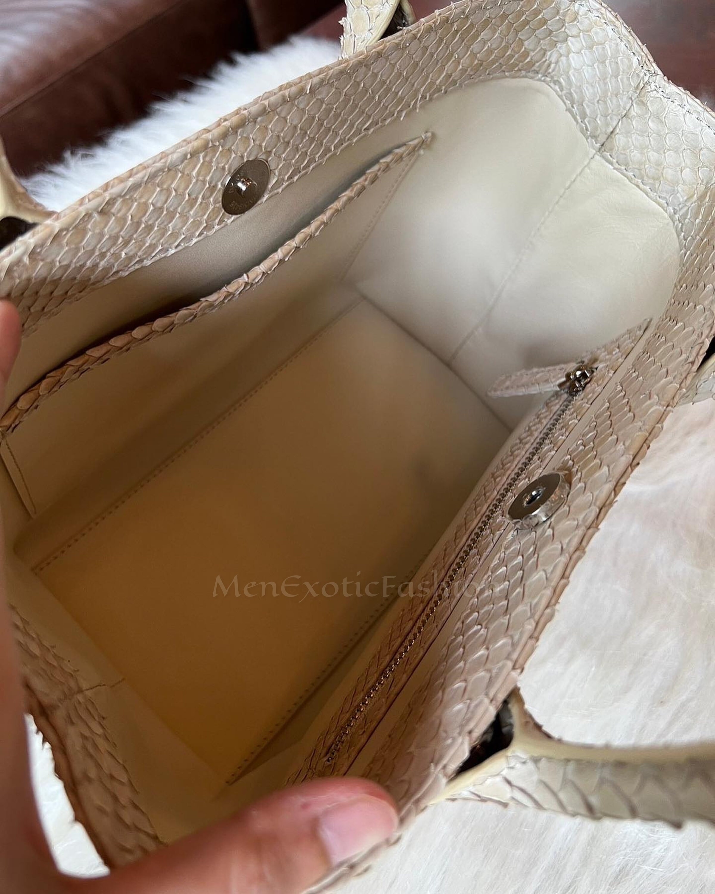 White Exotic Genuine Python Top Handle Bag, Leather Bag, Snake Skin Bag Etsy