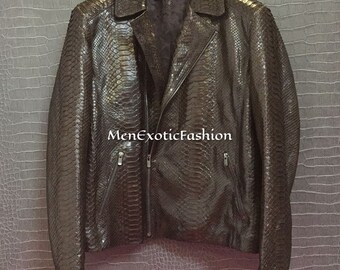 Viking Brown Exotic Genuine Python Jacket,Python Skin Purse,Genuine Snakeskin