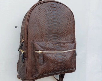 Brown Exotic Genuine Python Backpack, Leather Bag, Snake Skin Bag, Real Snake Skin, Python Handbag, Reptile Skin Bag