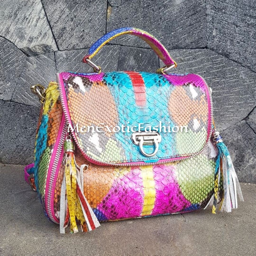 Luxury Exotic Genuine Python Top Handle Bag Leather Bag Etsy