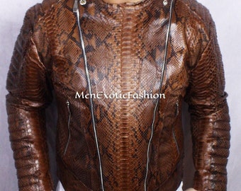 Spartan Brown Exotic Genuine Python Jacket, Python Skin Purse, Genuine Snakeskin